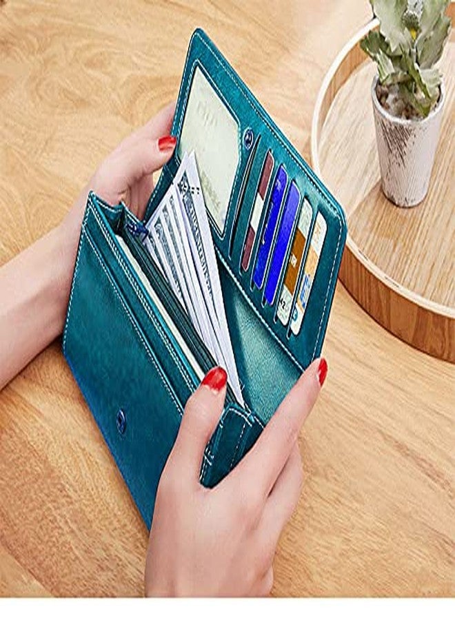 Alexvyan Blue/Green Women Long Purse Wallet Female Women/Ladies/Girls Wallets Card Holder 3 Pocket Card Organizer Raksha Bandan Gift - Image 3